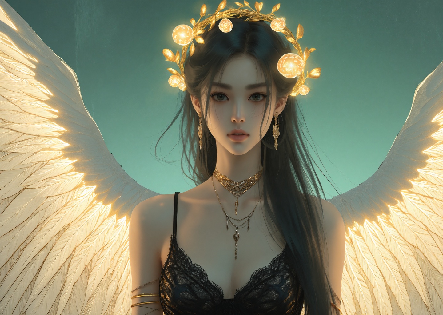 The image is a digital drawing in a detailed,  realistic fantasy style. The subject is a young woman with an ethereal,  ot...