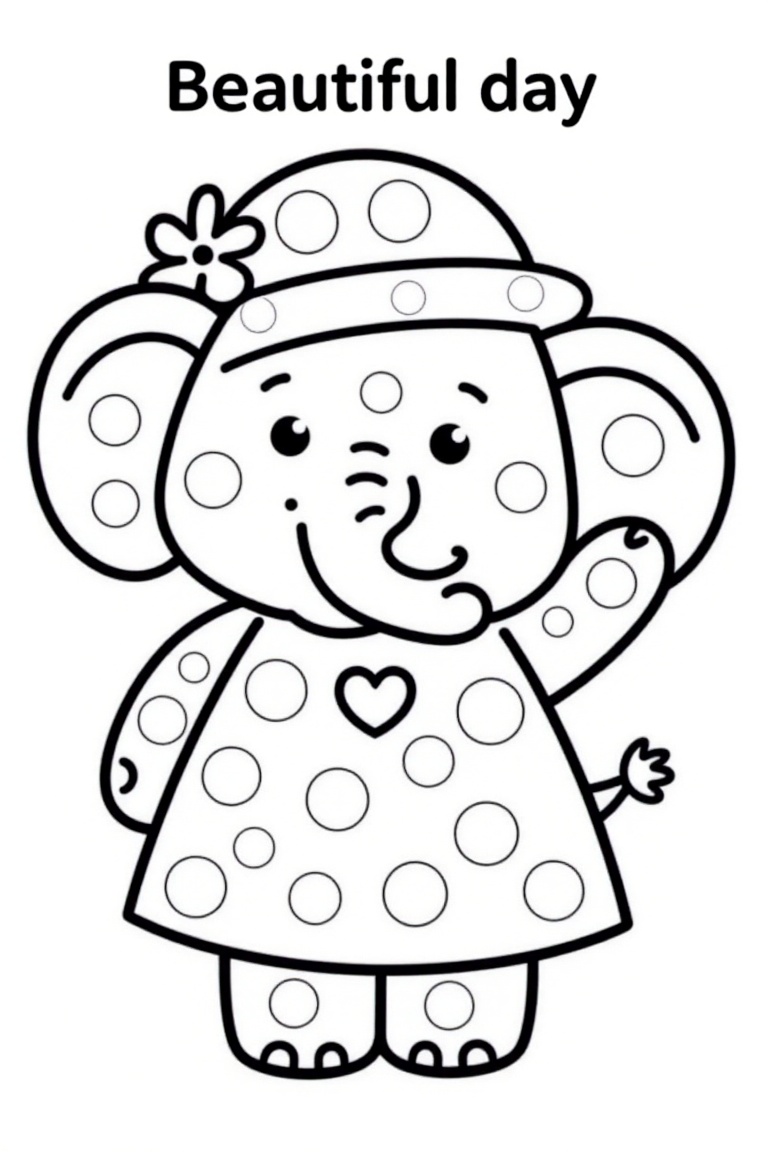 Do a dot art,  coloring book style,  Above image the text: ["Beautiful day"]. The image depicts a simple character on Tens...