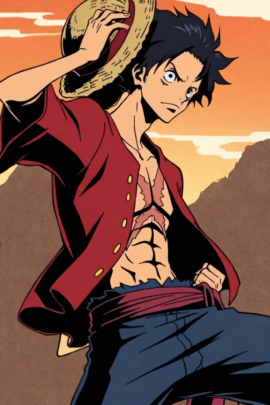 Luffy,  red jacket,  scar on chest on Tensor.Art