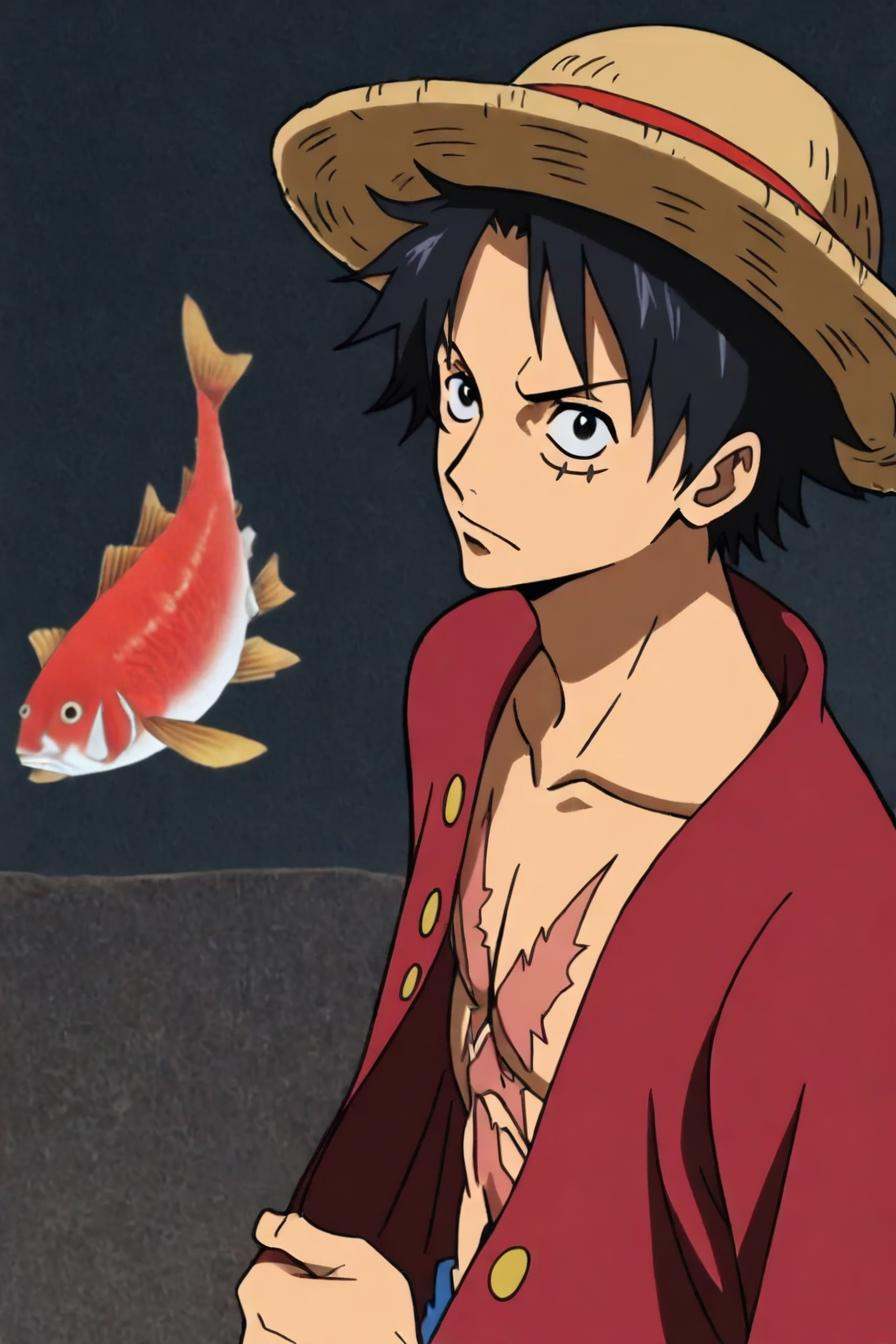 Luffy,  red jacket,  scar on chest on Tensor.Art