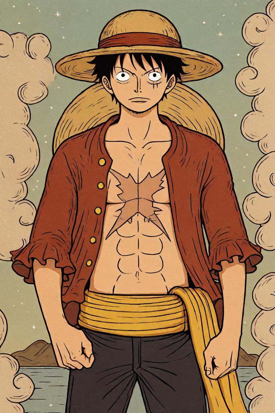 Luffy,  red jacket,  scar on chest on Tensor.Art