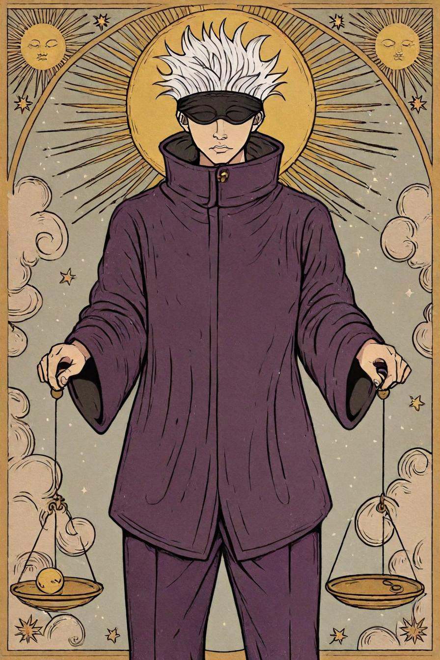 gojou satoru,  white hair,  purple pants on Tensor.Art