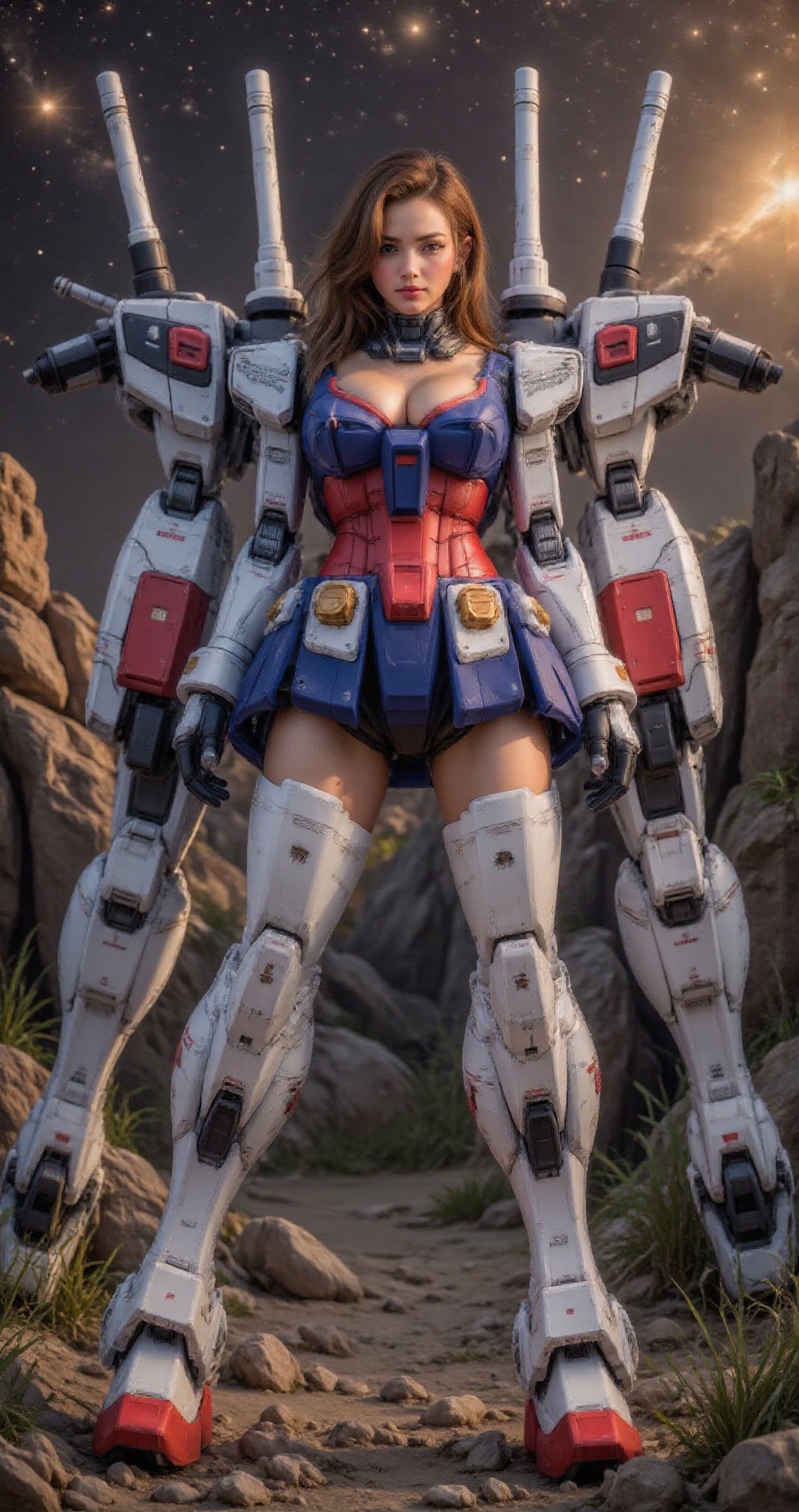 gundamgirlmecha,  sexy female mecha pilot with gundam-inspired tight armor with deep v-neck,  exposed thighs on Tensor.Art
