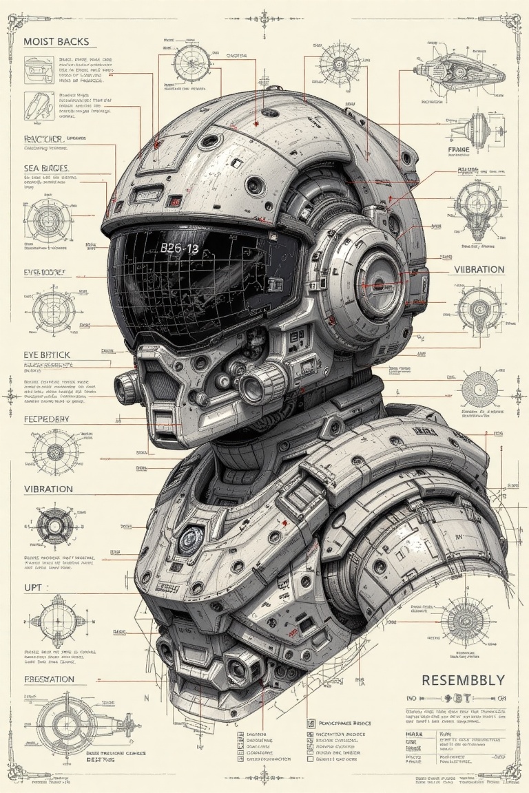 The image depicts a highly detailed and intricate design of a futuristic helmet,  likely from a science fiction context. T...