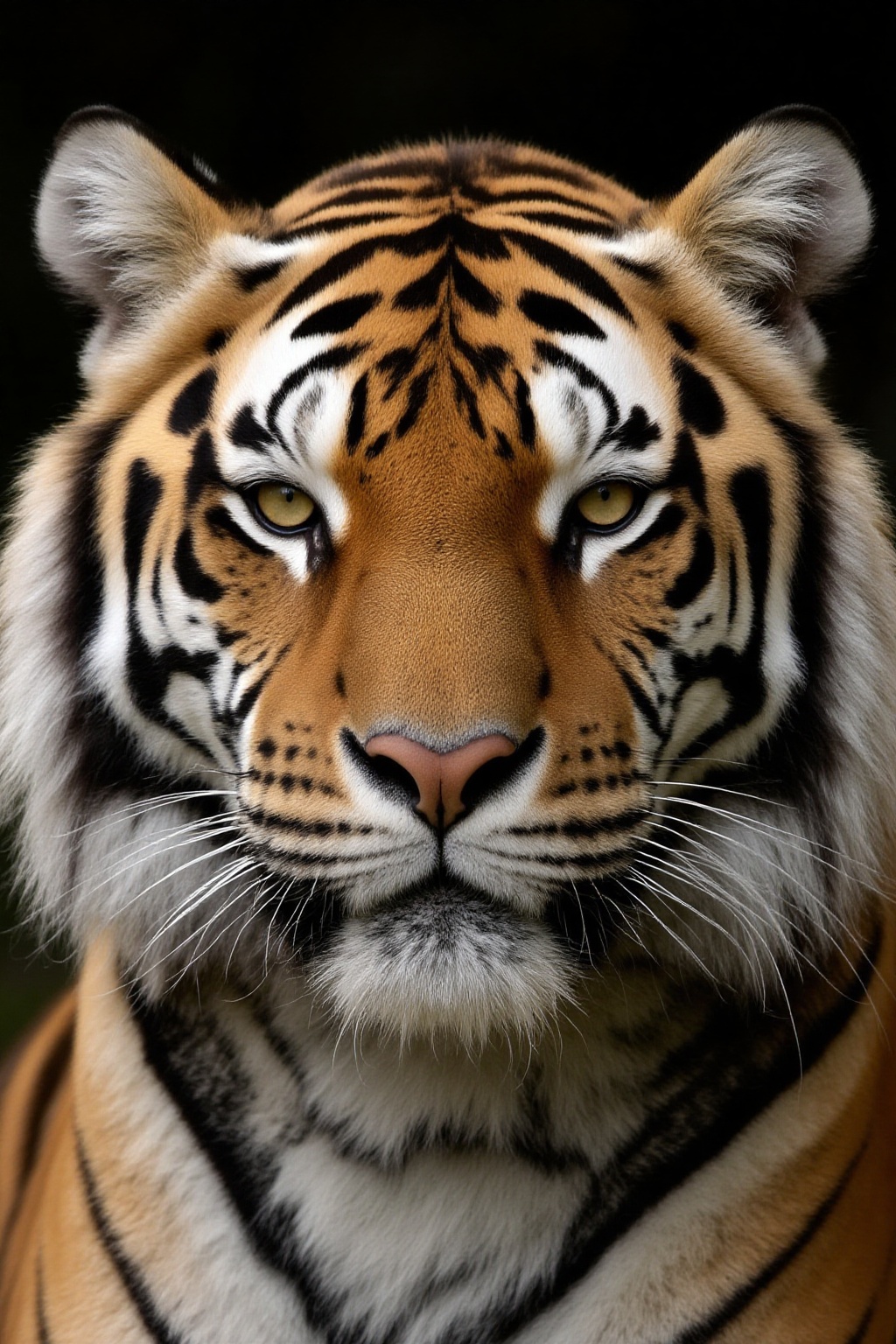 A close-up of a tiger's head,  focusing on detailed HD hair nature,  with masterful natural light and shadows on Tensor.Art