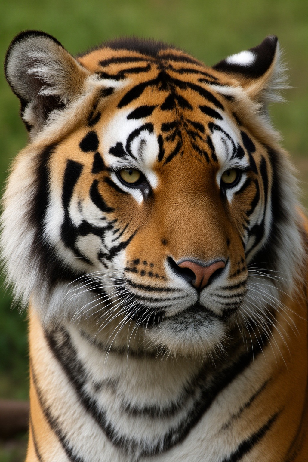 A close-up of a tiger's head,  focusing on detailed HD hair nature,  with masterful natural light and shadows on Tensor.Art