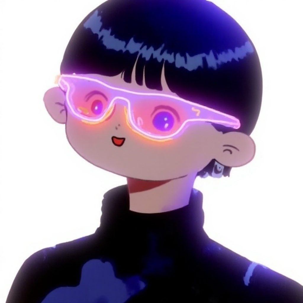 2D cyberpunk girl with neon glasses and short hair,  futuristic outfit,  white background on Tensor.Art