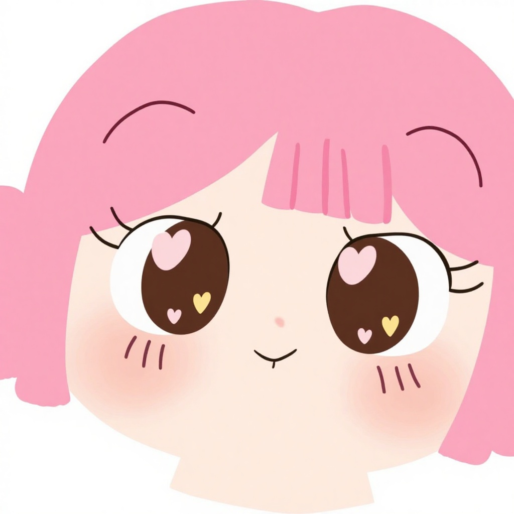 Kawaii girl with short pink hair and heart eyes,  2D illustration,  white background on Tensor.Art