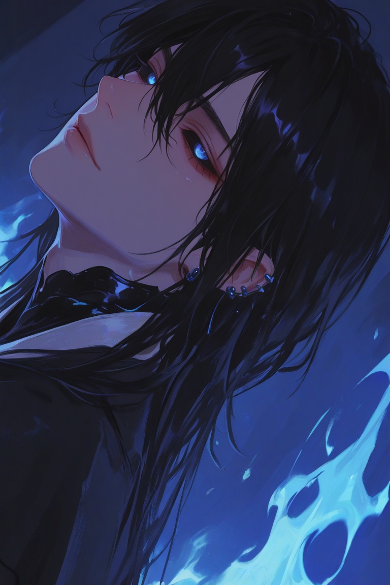1boy,  Black hair,  long hair on Tensor.Art