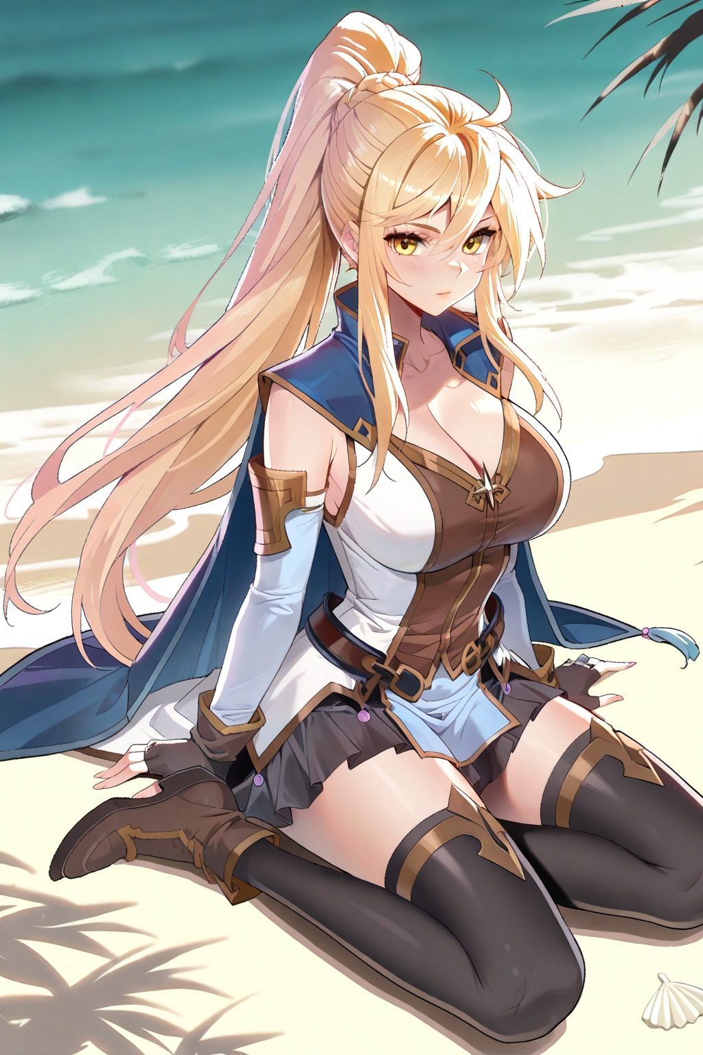 on the beach,  on the beach,  Sit on the ground on Tensor.Art