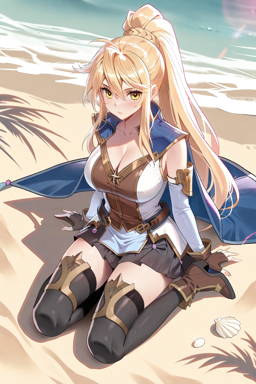 on the beach,  on the beach,  Sit on the ground on Tensor.Art