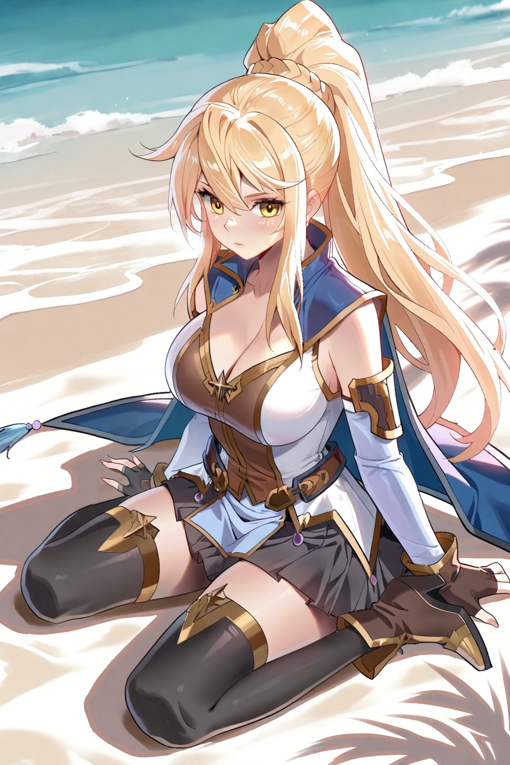 on the beach,  on the beach,  Sit on the ground on Tensor.Art