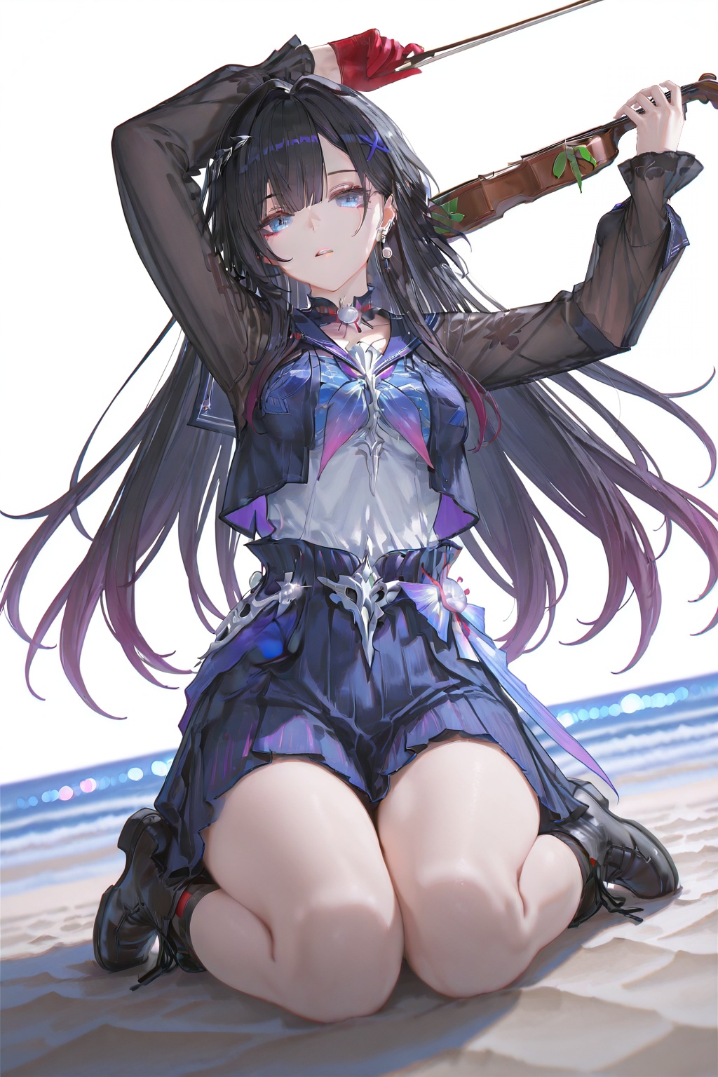 on the beach,  on the beach,  Sit on the ground on Tensor.Art