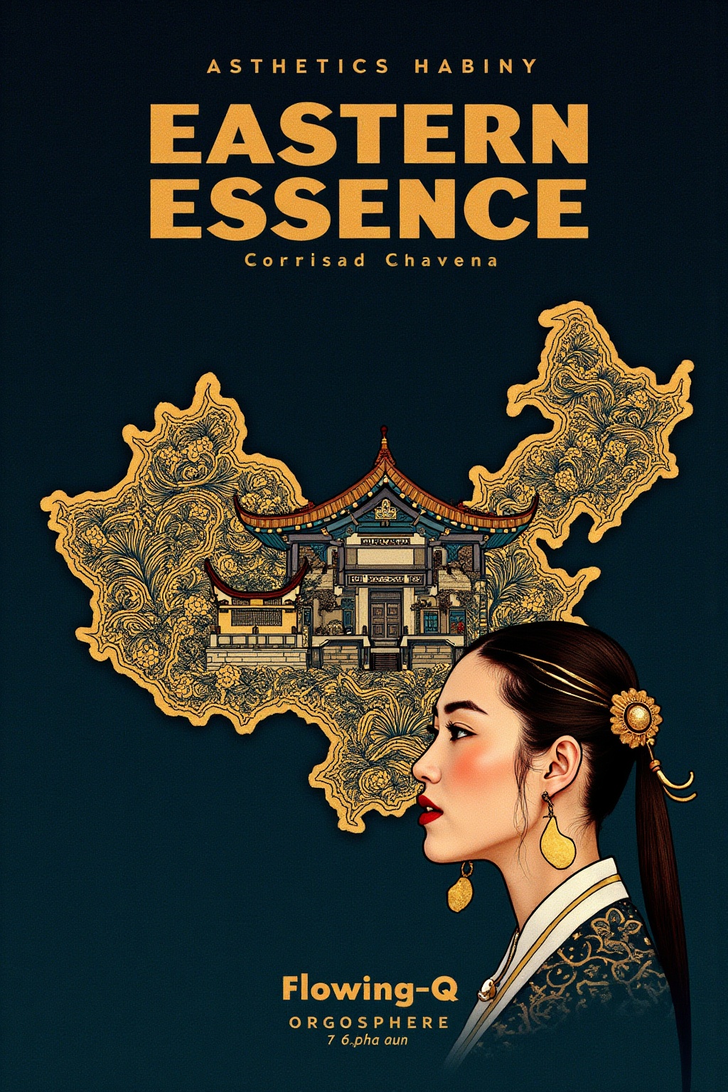 The image features a stylized illustration of a woman in traditional East Asian attire,  surrounded by intricate patterns...