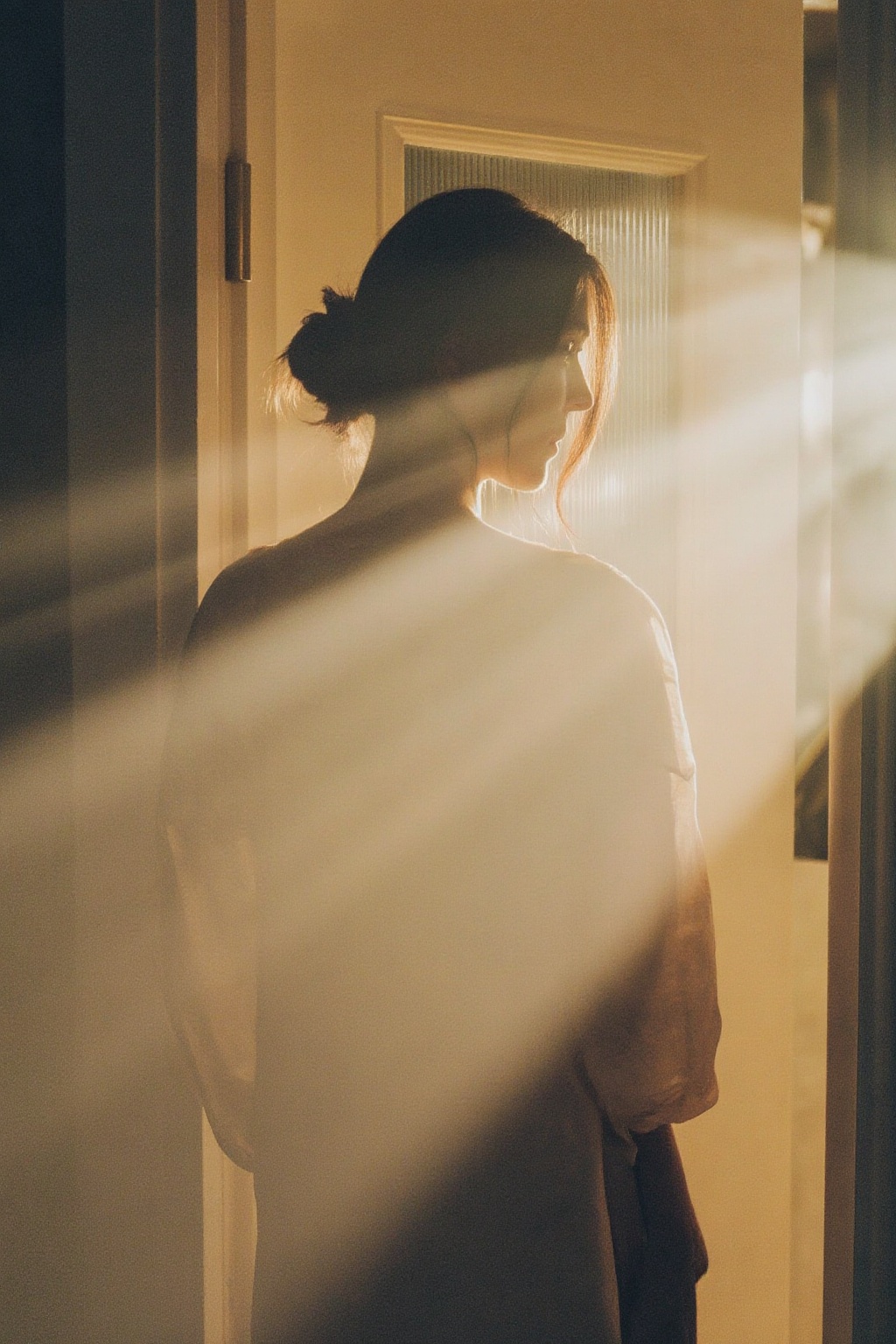 jzbj,  Tyndall effect,  a woman stands by the door on Tensor.Art
