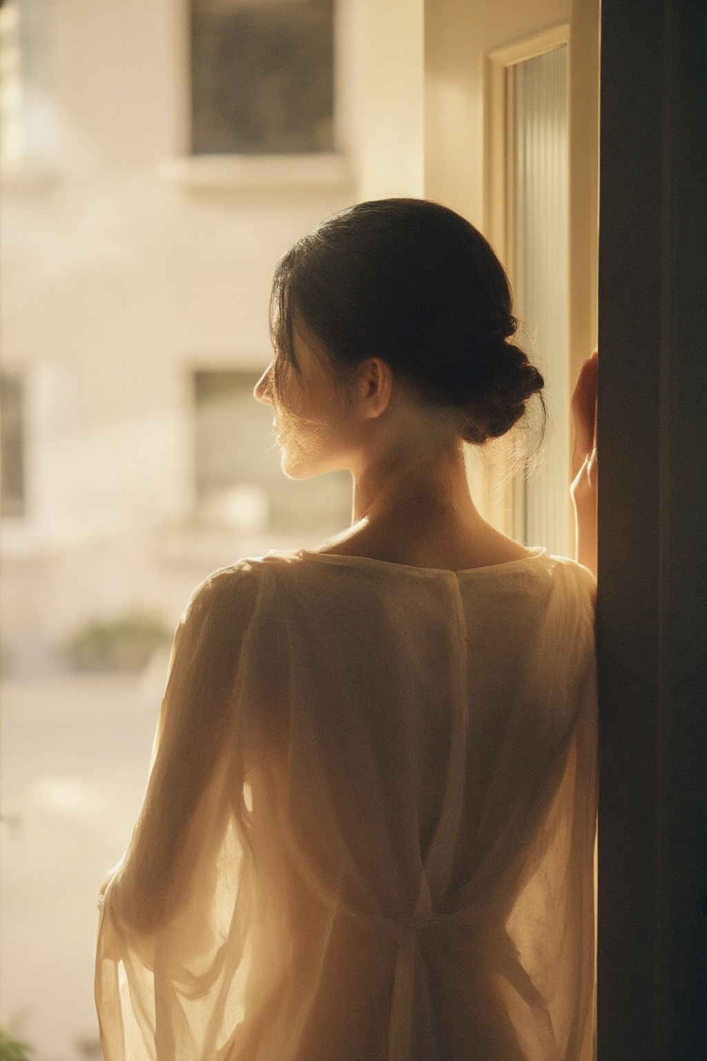 jzbj,  Tyndall effect,  a woman stands by the door on Tensor.Art