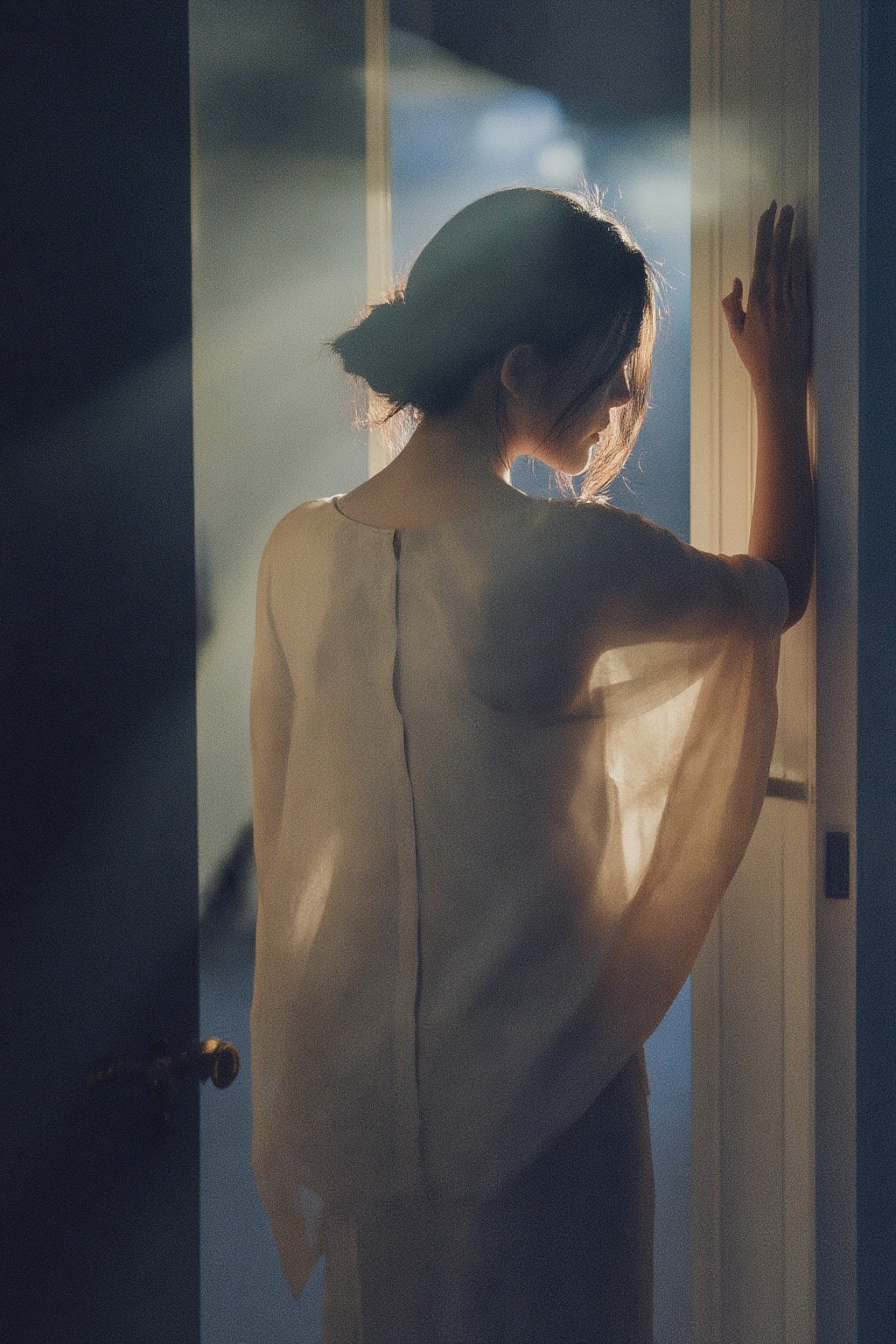 jzbj,  Tyndall effect,  a woman stands by the door on Tensor.Art