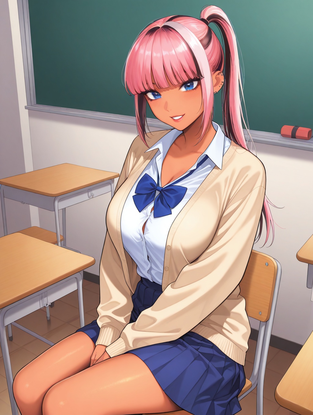1 girl,  dark_skin_female,  blue_eyes on Tensor.Art