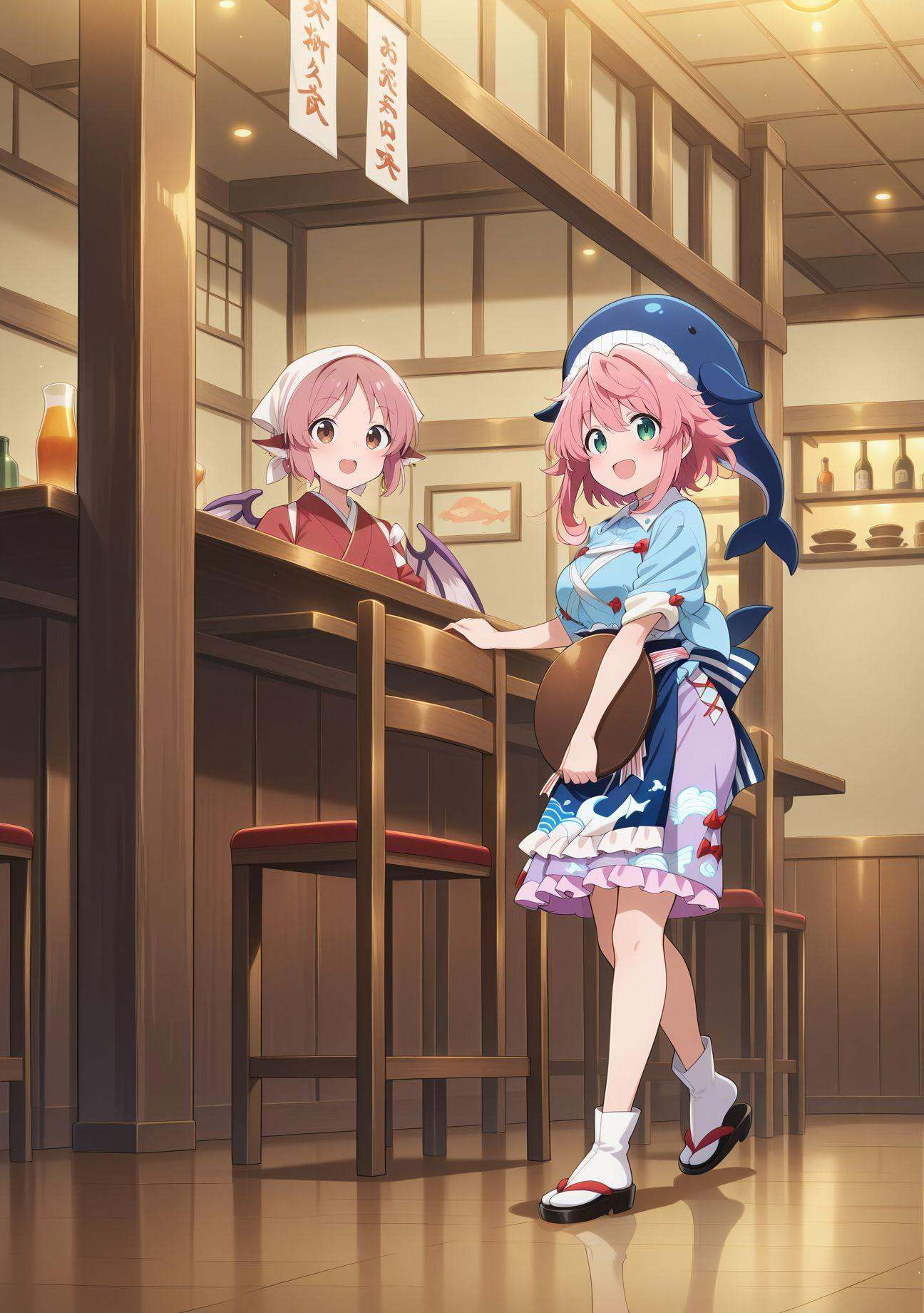 2girls,  bar \(place\),  chair on Tensor.Art