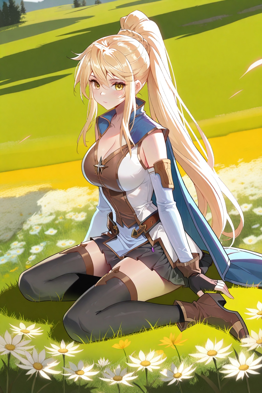 flower field,  flower field,  Sit on the ground on Tensor.Art