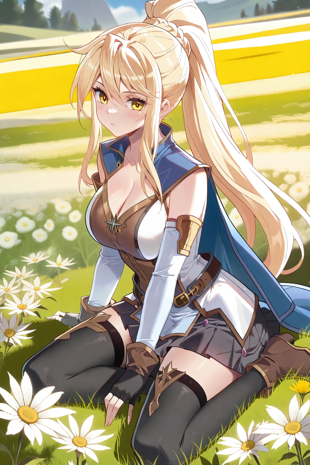 flower field,  flower field,  Sit on the ground on Tensor.Art