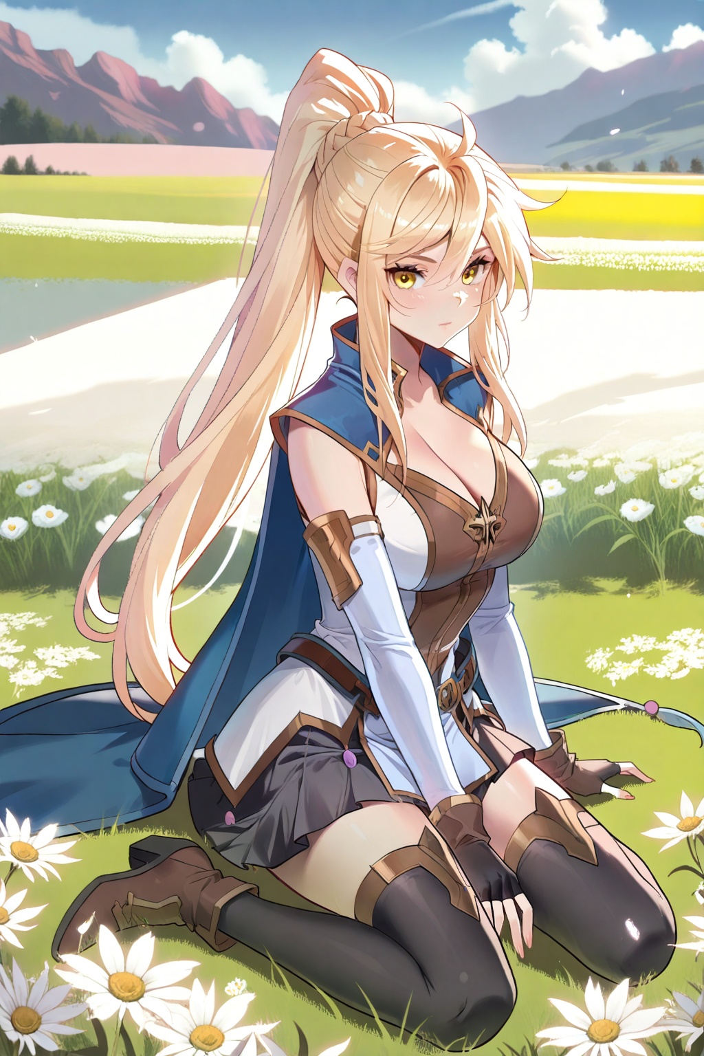 flower field,  flower field,  Sit on the ground on Tensor.Art