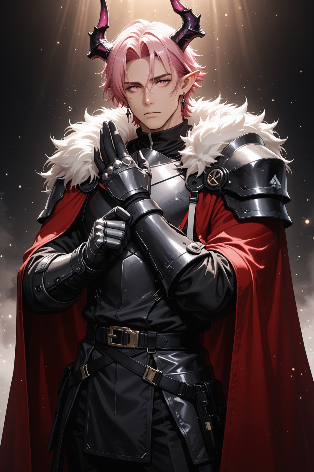 theresis (arknights),  1boy,  adjusting armor on Tensor.Art
