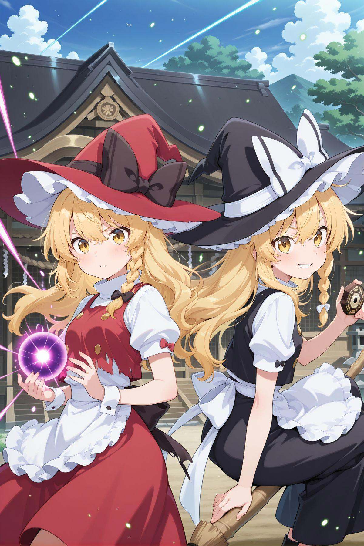 2girls,  day,  hakurei shrine on Tensor.Art