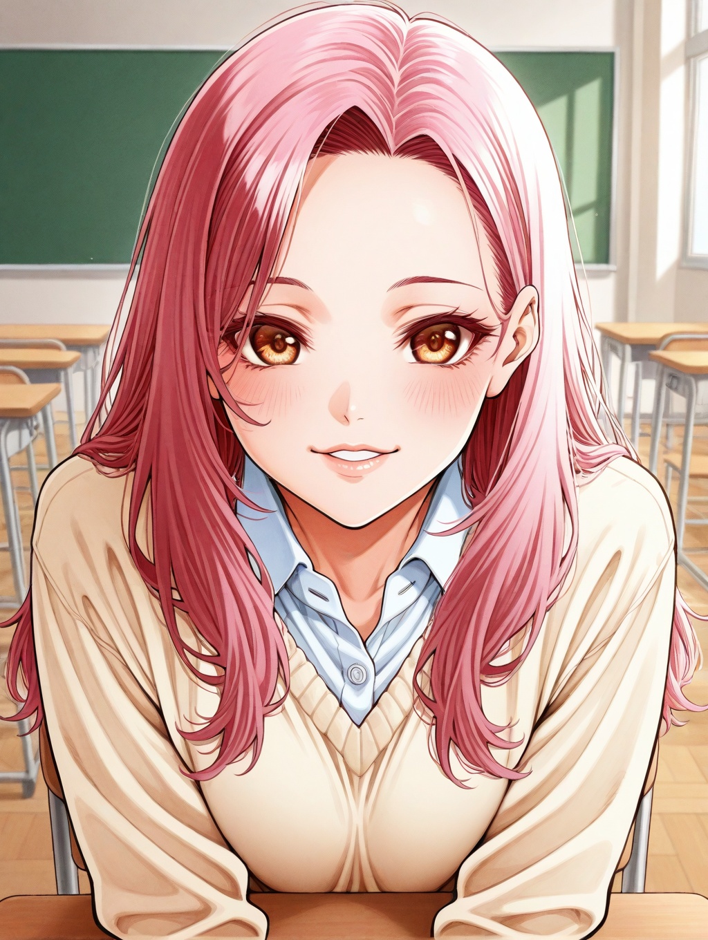 1 girl,  amber_eyes,  pink_hair on Tensor.Art