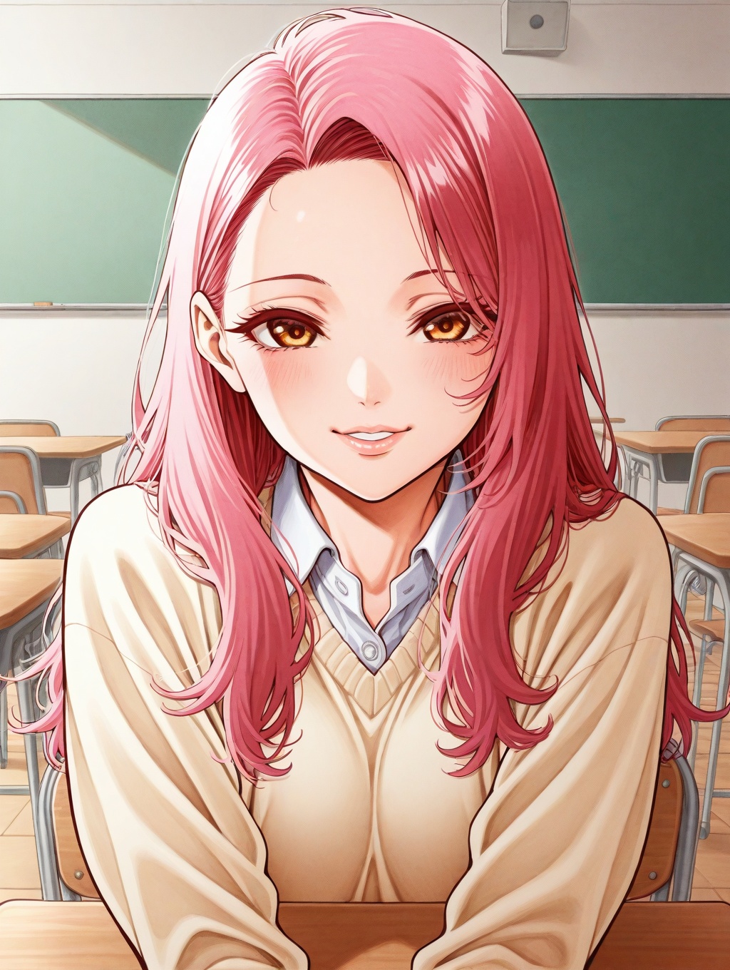 1 girl,  amber_eyes,  pink_hair on Tensor.Art