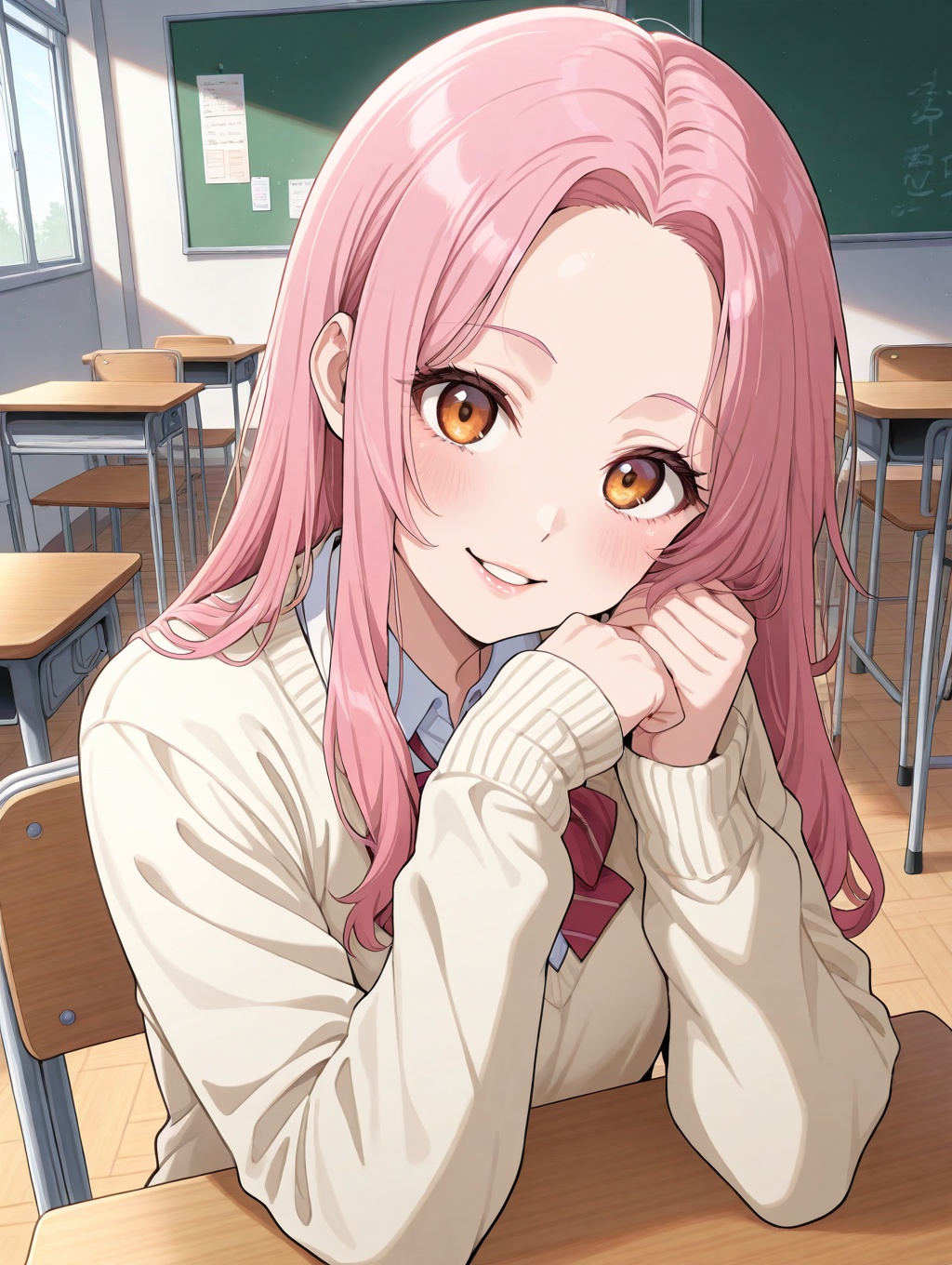 1 girl,  amber_eyes,  pink_hair on Tensor.Art