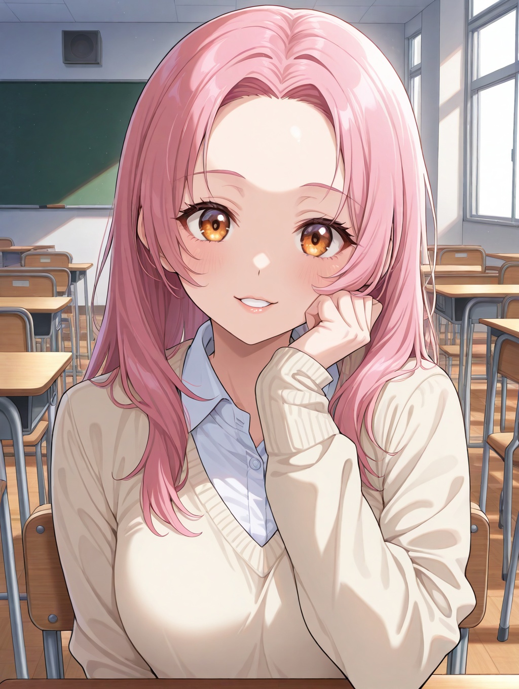 1 girl,  amber_eyes,  pink_hair on Tensor.Art