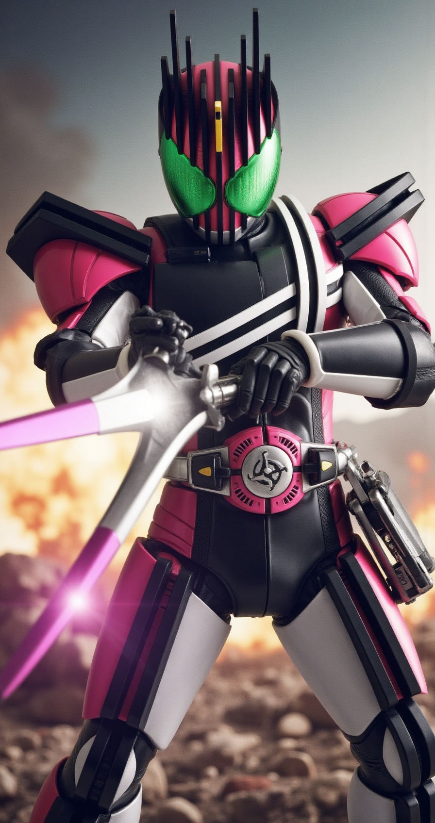 decade_rider,  mid-action pose,  slashing with ridebooker sword on Tensor.Art