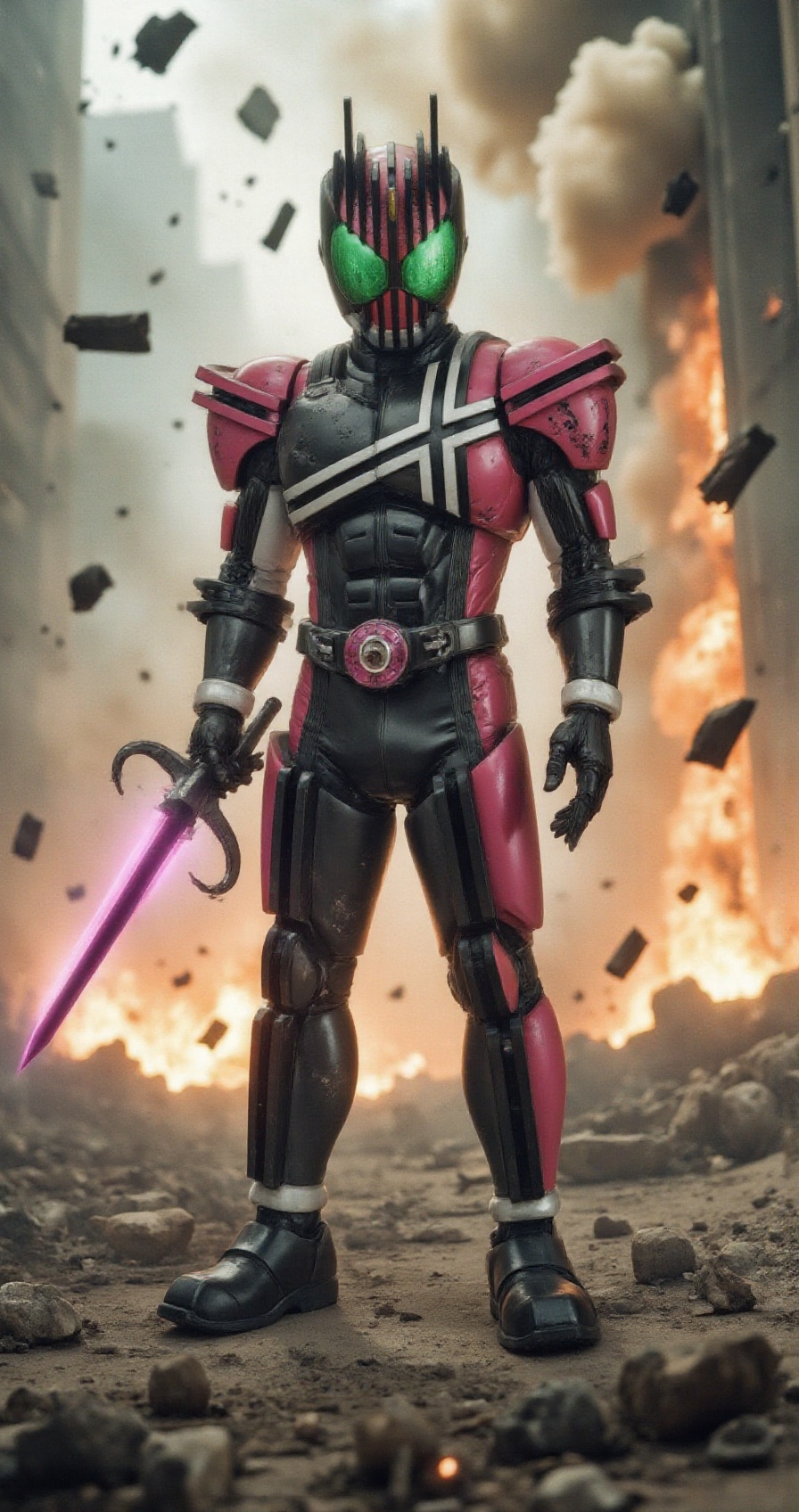 decade_rider,  battle damaged armor with deep scratches,  scorch marks on Tensor.Art