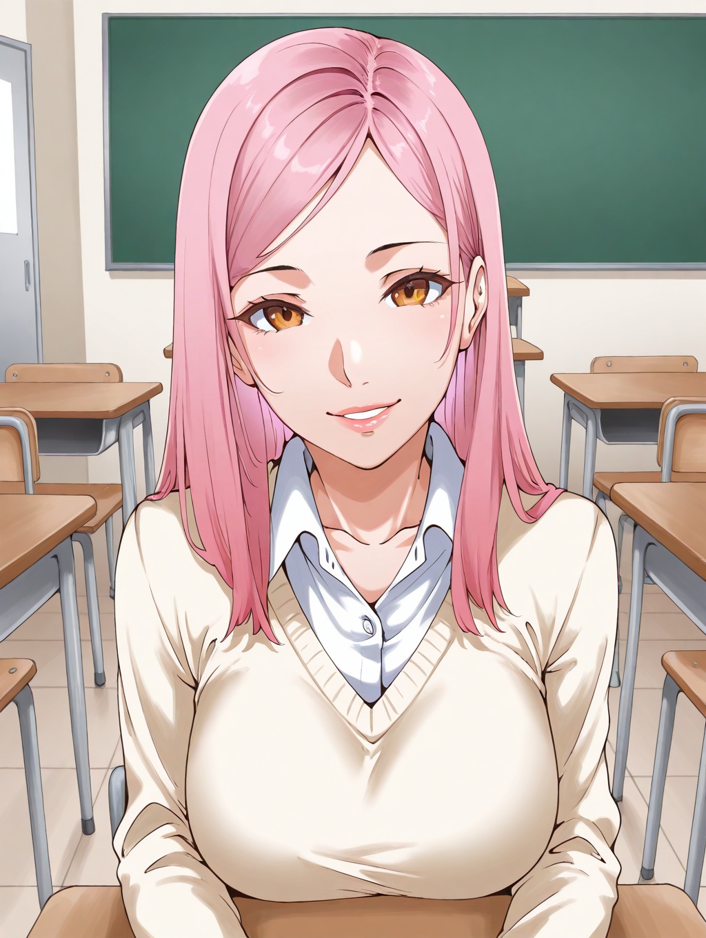 1 girl,  amber_eyes,  pink_hair on Tensor.Art