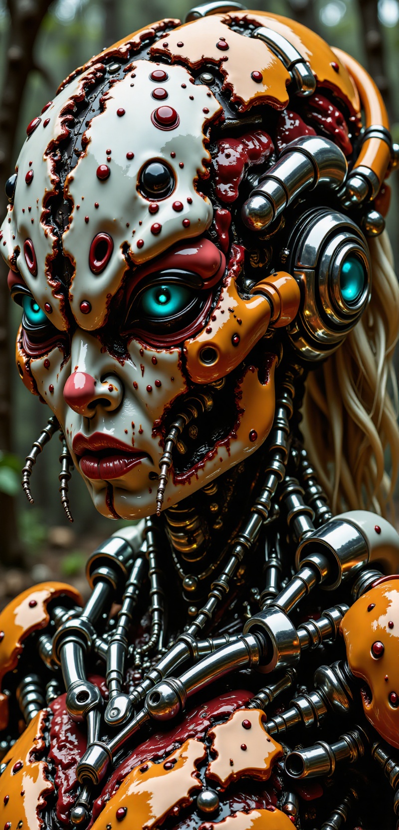 Close up detail of supreme female robot head,  polycarbonate bodywork,  half humanoid half real natural skin on Tensor.Art