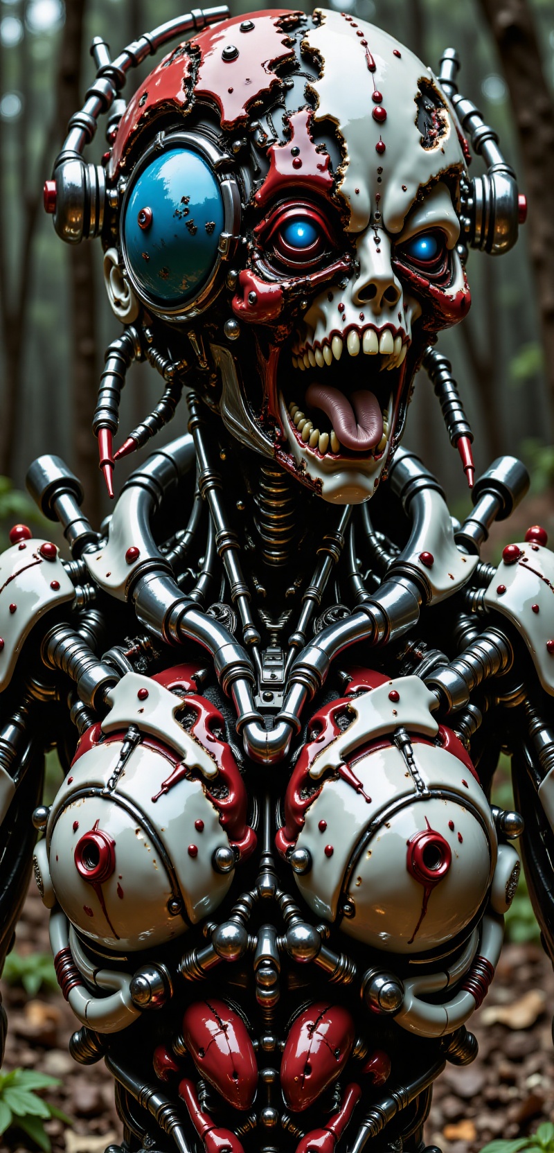 Close up detail of supreme female robot head,  polycarbonate bodywork,  half humanoid half real natural face tactical mode...