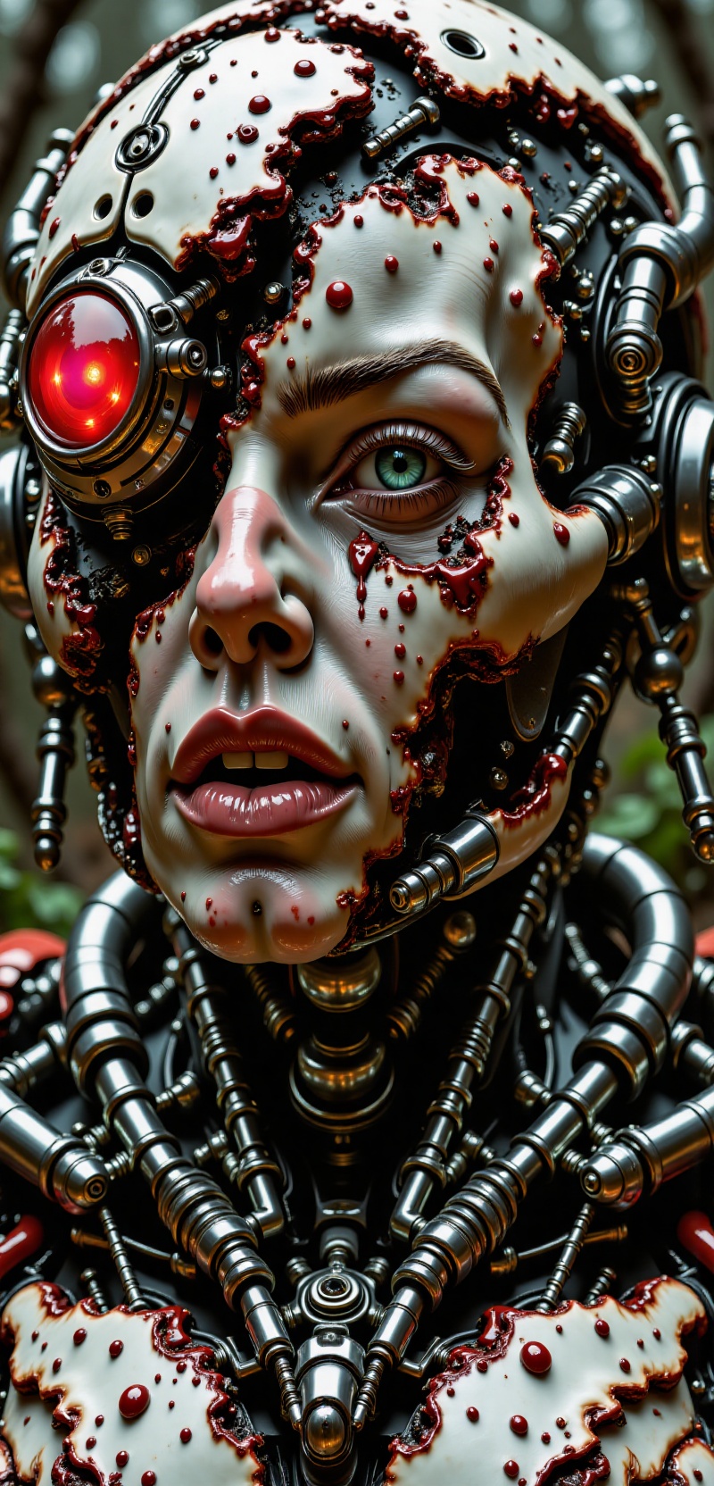 Close up detail of supreme female robot head,  polycarbonate bodywork,  half humanoid half real natural face on Tensor.Art