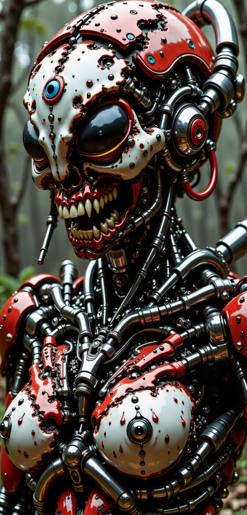 Close up detail of supreme female robot head,  polycarbonate bodywork,  half humanoid half real mature skin on Tensor.Art