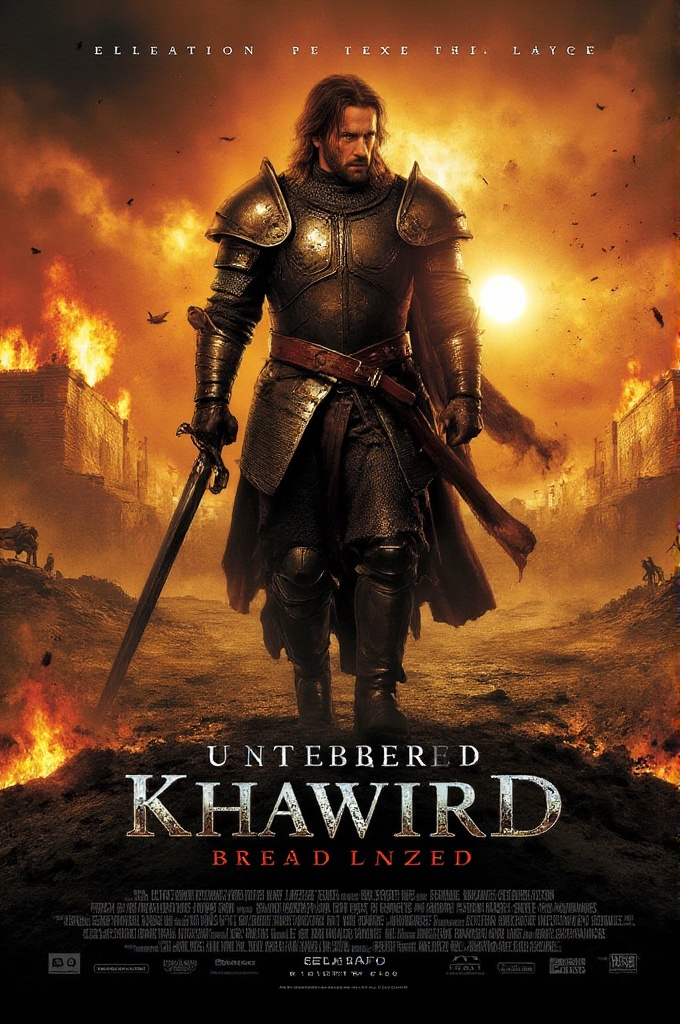 movposterstyle,  cinematic historical war movie poster,  armored knight holding a massive sword on Tensor.Art