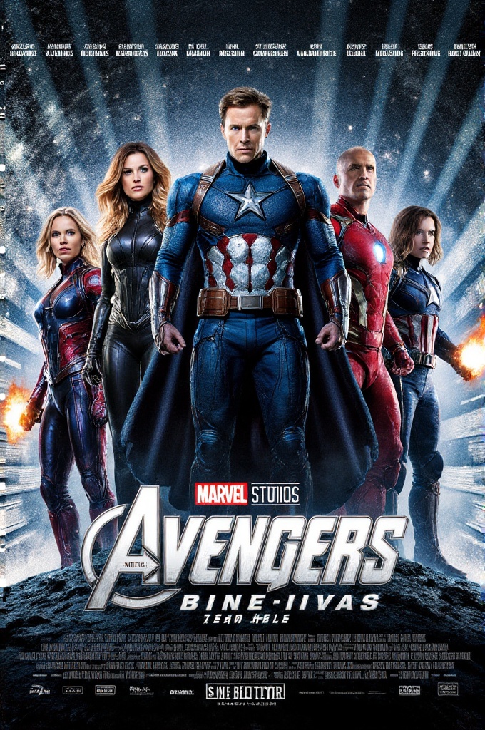 movposterstyle,  cinematic superhero team-up movie poster,  group of six diverse superheroes in dynamic battle poses on Te...