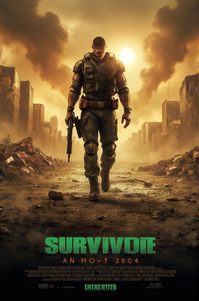 movposterstyle,  cinematic post-apocalyptic movie poster,  lone survivor in torn tactical armor on Tensor.Art