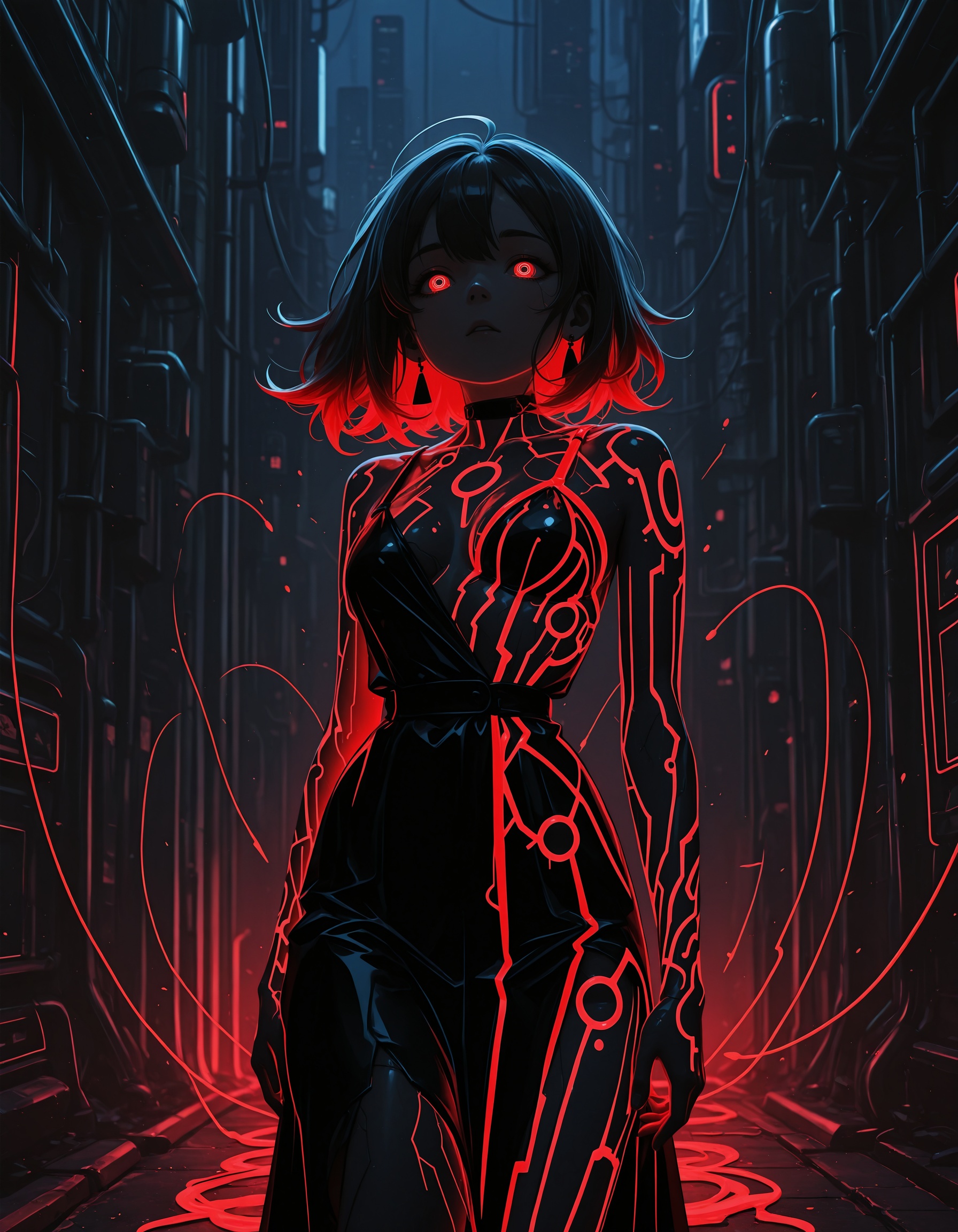 glowing_neon_cloth,  neon lines,  1girl on Tensor.Art