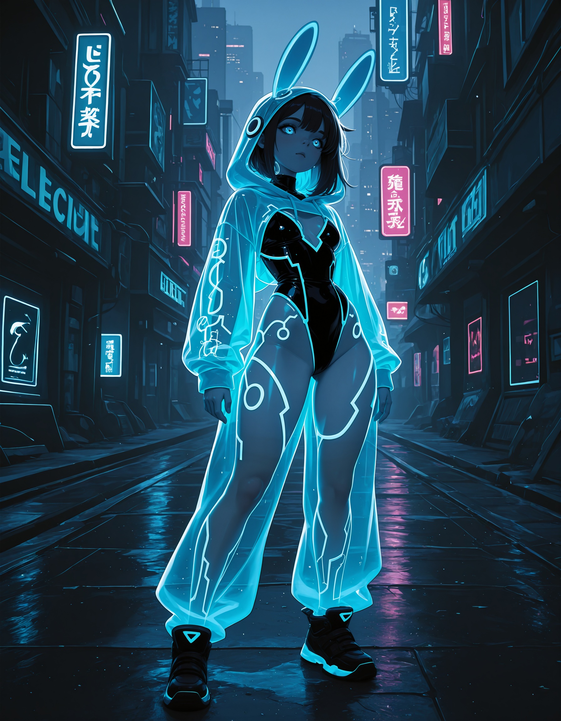 glowing_neon_cloth,  neon lines,  1girl on Tensor.Art