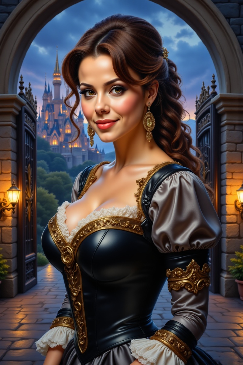 Alyssa M.,  brown eyes,  as Digital painting of as Belle in half side view on Tensor.Art