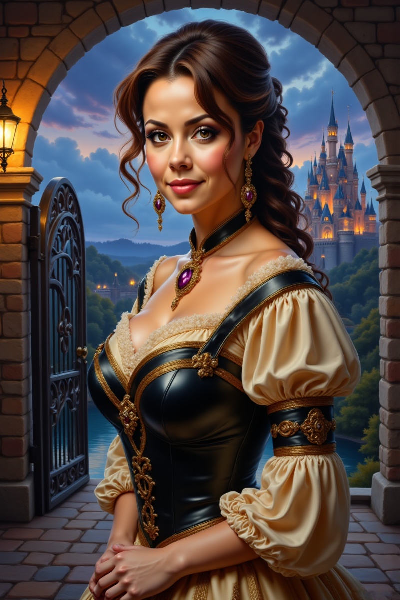 Alyssa M.,  brown eyes,  as Digital painting of as Belle in half side view on Tensor.Art