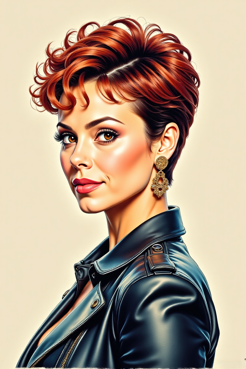 Color Ink Art Style of Phoebe Halliwell,  very short pixie hairstyle on Tensor.Art