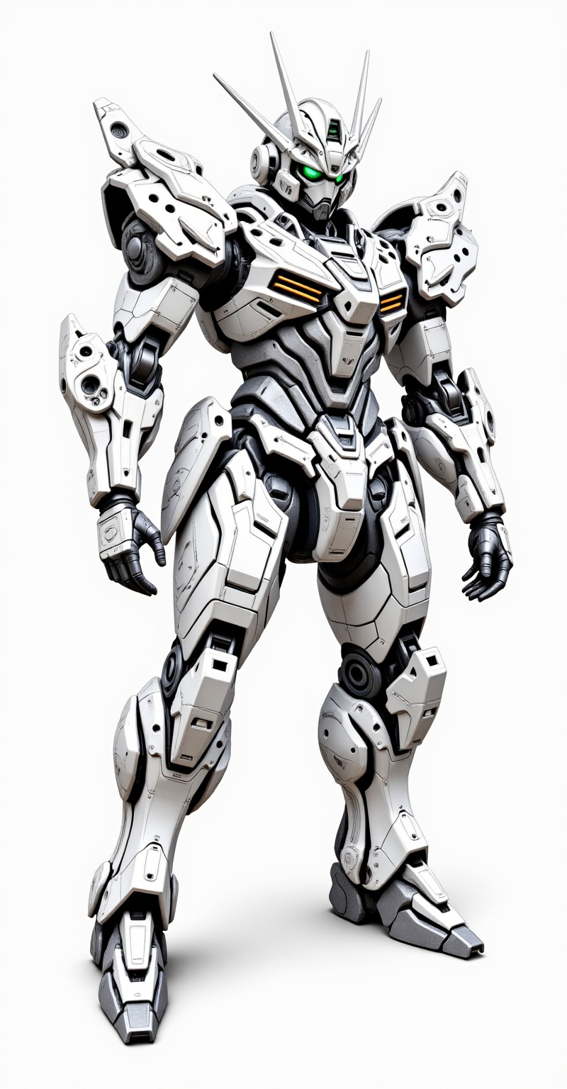 a highly detailed gundam-style robot,  mechanical armor with complex joints and panels,  drawn in pencil sketch style on T...