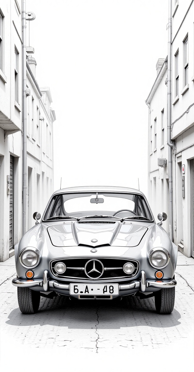 a detailed portrait of a vintage car,  parked in an alley,  pencil sketch on Tensor.Art