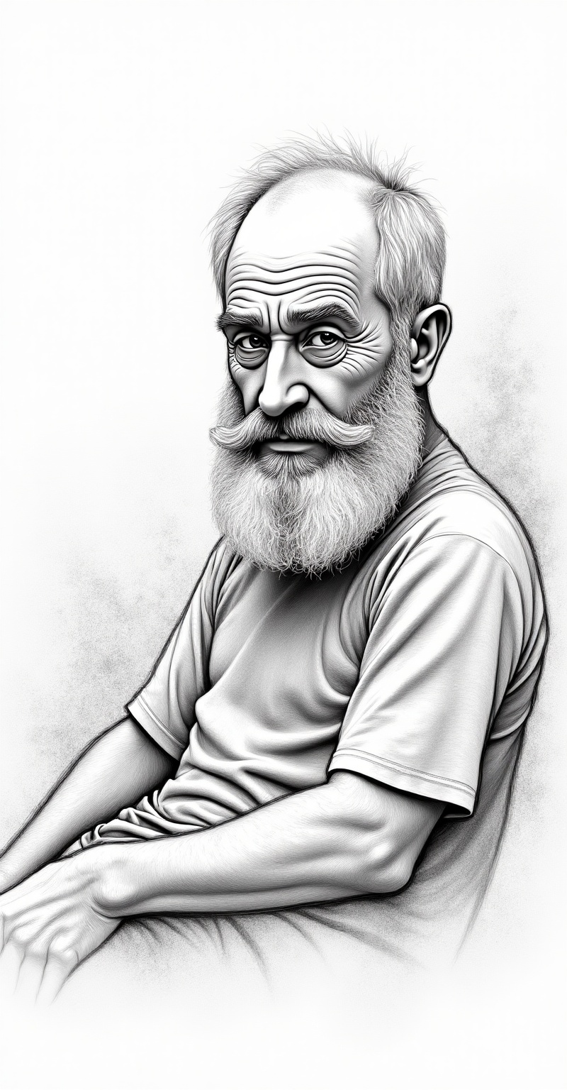 a detailed portrait of an old man with beard,  sitting in a park,  pencil sketch on Tensor.Art